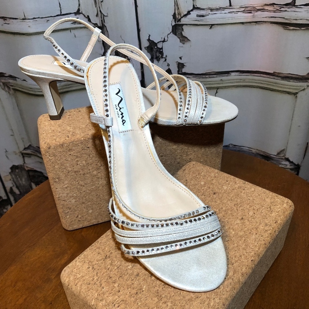 Nina Abbi Asymmetrical Evening Sandals Silver